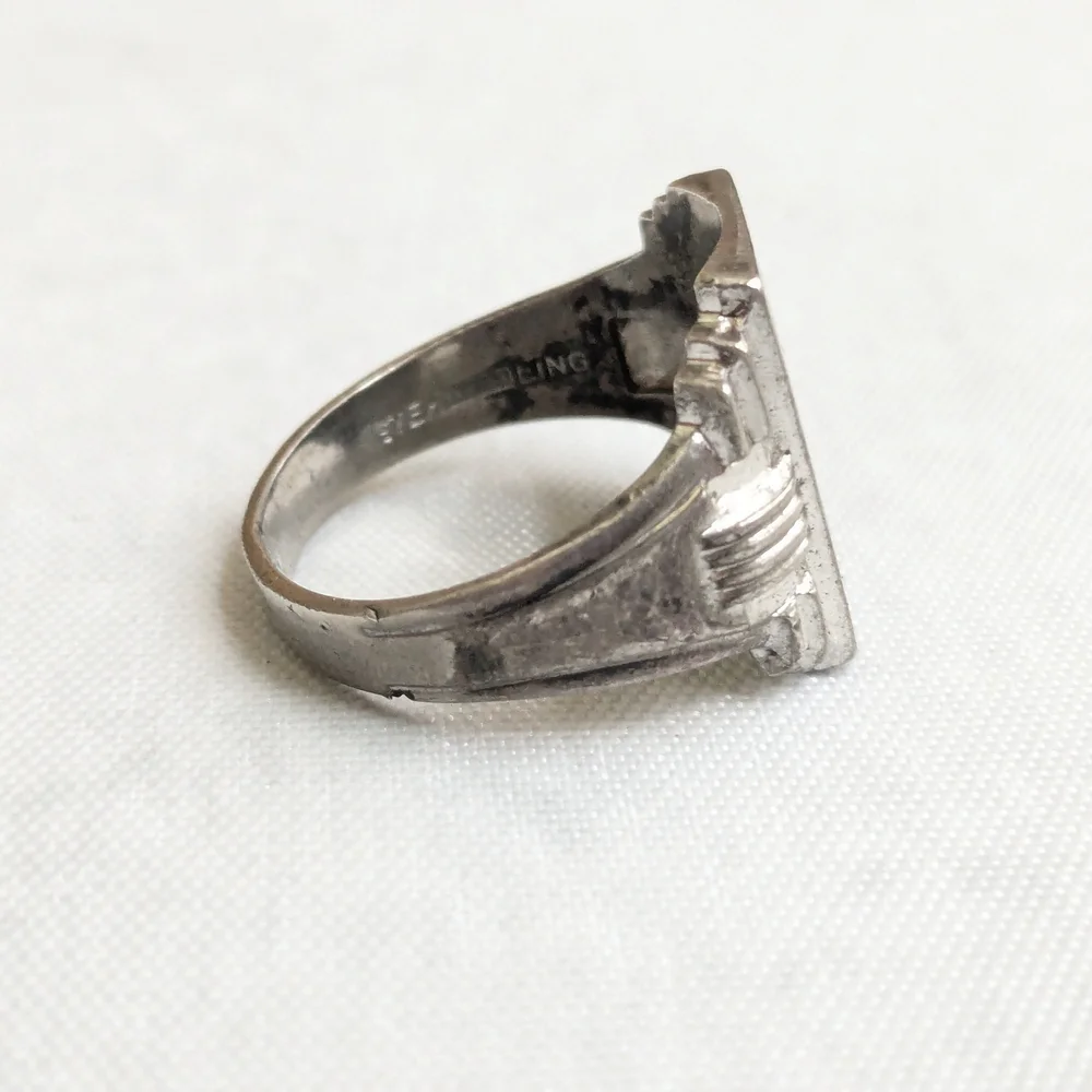 Vintage Sterling Silver Signet Ring Size 11.25 Rectangle Monogramed Antique